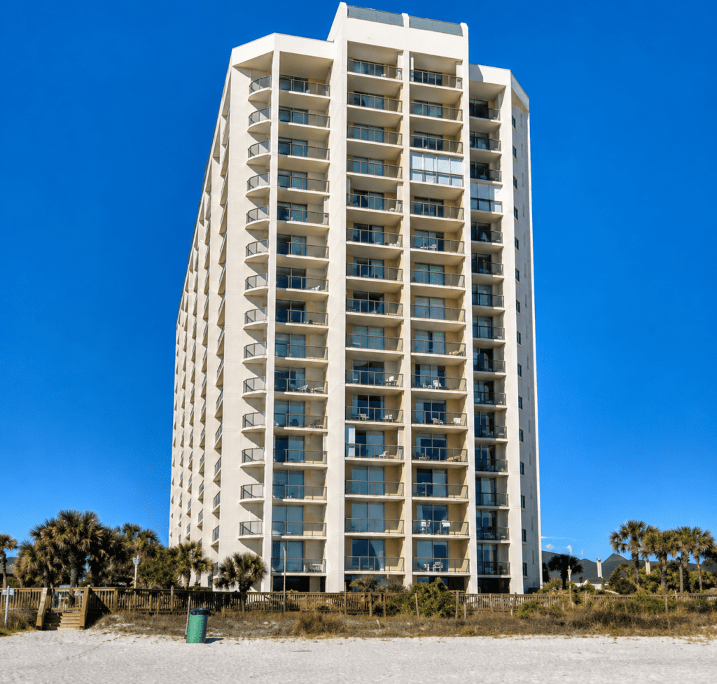 Beachfront high-rise condominium with balconies